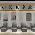 Professional Beauty Salon Interior With Gray Chairs Decorative Paintings And Marble Walls