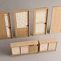 Wooden Hinged Doors With Various Grid Patterns And Matching Cabinets For Interior Decor 3d model