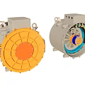Industrial Electric Motors With Orange Casing And Internal Component Structure