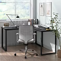 Modern Home Office Desk With Ergonomic Chair Desk Lamp Books Laptop And Potted Plant