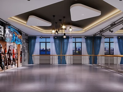Modern Fitness Dance Studio With Barre Mirrors Professional Flooring And Ceiling Lighting 3d model