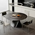 Modern Minimalist Round Marble Dining Table Set With Metal Frame Chairs And Pendant Light