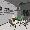 Hotel Mahjong Room Interior With Mahjong Table Chairs String Lights And Decorations 3d model