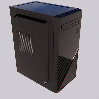 Sleek Black Desktop Computer Case With Mesh Front Panel And Red Accent Design 3d model