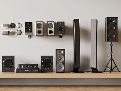 Different Types of Headphones and Speakers with Modern Design for Home Audio Setup 3d model