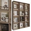 Modern Wooden Bookcase Interior Design With Gold Metal Bars Books Green Plants And Decorations