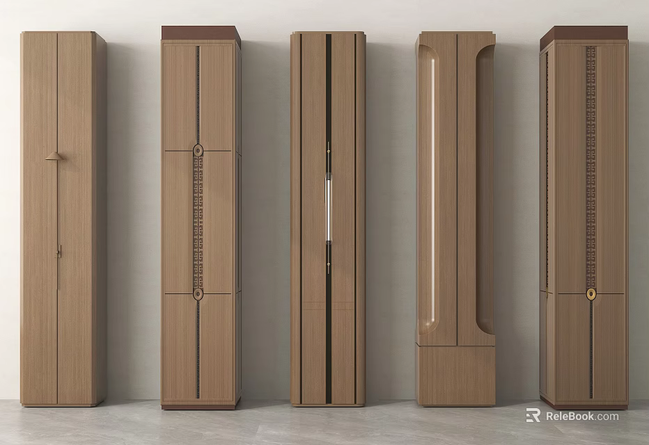 Modern Wooden Columns Arranged Against Wall With Various Designs For Interior 3d model 