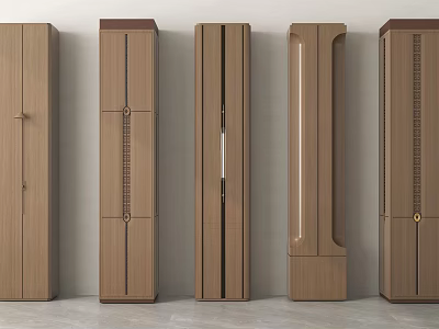 Modern Wooden Columns Arranged Against Wall With Various Designs For Interior 3d model