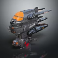 Detailed Sci-Fi Spaceship Model With Black Orange Mechanical Design And Weapon Thrusters 3d model