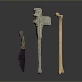 Household Items With Carved Patterns Wooden Handle And Purple Decorative Parts