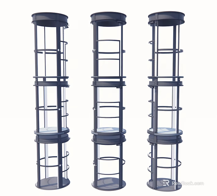Three Scenic Transparent Elevators With Glass Walls And Metal Frames 3d model 