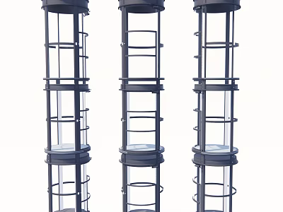 Three Scenic Transparent Elevators With Glass Walls And Metal Frames 3d model