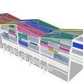 Colorful Modern Pergola Structure With Multi Colored Roofs And Seating Areas