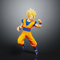 Collectible Action Figure Golden Hair Orange Outfit Blue Belt Fighting Pose Decorative Living Item