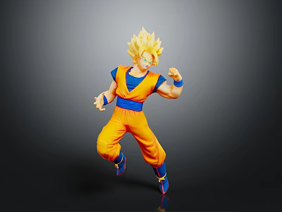 Collectible Action Figure Golden Hair Orange Outfit Blue Belt Fighting Pose Decorative Living Item 3d model