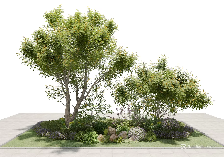 Lush Arbor In Garden Landscape With Shrubs Stones And Green Grass 3d model 