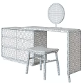 Modern Minimalist Wooden Dressing Table With Round Mirror Stool And Drawers