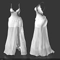 White Long Dresses with Spaghetti Straps Ruffled Skirt and Side Slit