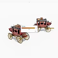 Detailed Vintage Red Carriage Models with Golden Wheels and Luggage on Top