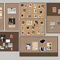 Decorative Photo Wall With Brown Cork Boards And Arranged Photos Cards Notes