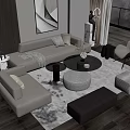 Modern Sofa and Coffee Table Set with Light Beige Sofa Round Table Ottoman and Rug 3d model