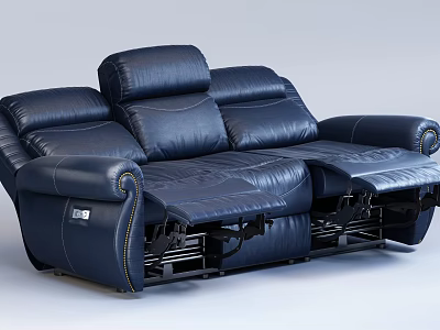 Modern Comfortable Leather Reclining Three-Seater Sofa With Stitch Detail For Living Room 3d model