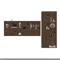 Wooden Shelving Unit with Multiple Compartments Holding Decorative Vases Books and Tea Sets