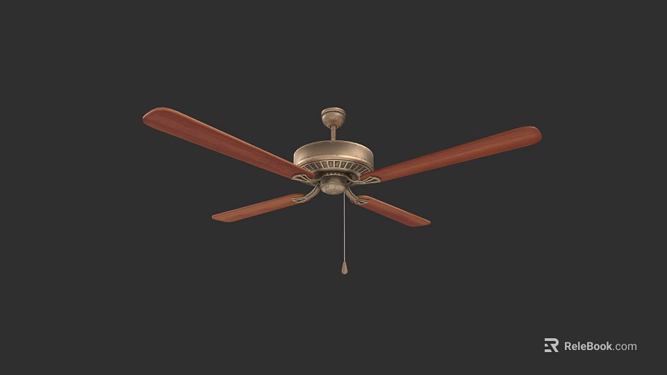 Elegant Classic Ceiling Fan With Wooden Blades And Decorative Metal Housing 3d model 
