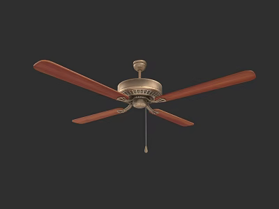Elegant Classic Ceiling Fan With Wooden Blades And Decorative Metal Housing 3d model