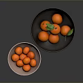 Fresh Tangerines in Two Bowls with Green Leaves on Dark Reflective Surface