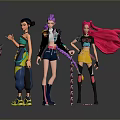 Three Anime Female Characters With Colorful Hairstyles And Stylish Outfits