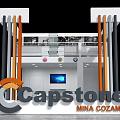 Capstone Mining Equipment Exhibition Booth with White Gray Orange Structure and Display Screens 3d model