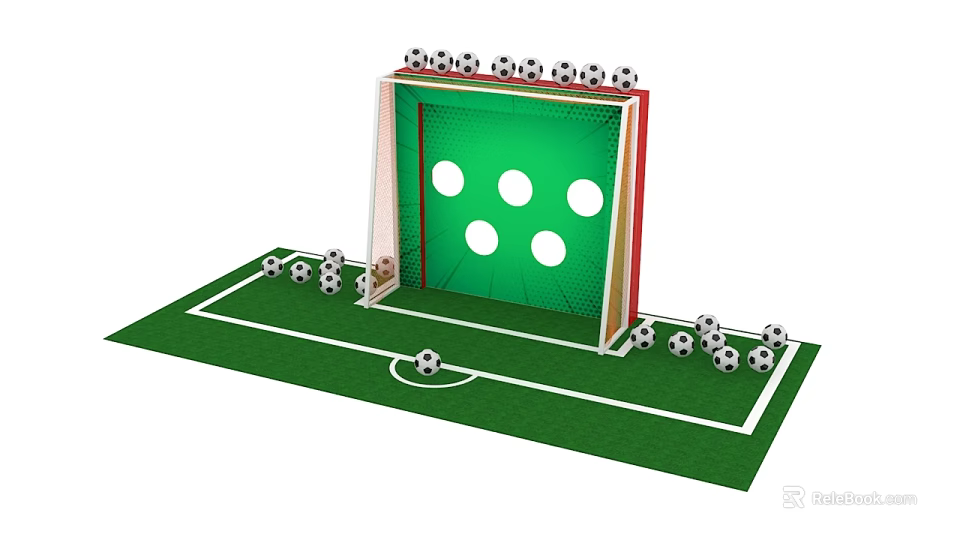 Soccer Field Model With Green Lawn White Lines Goalpost And Soccer Balls 3d model 