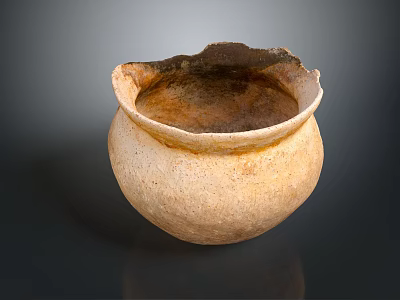 Earthy Yellow Clay Pottery Vessel With Worn Texture And Wide Mouth For Storage 3d model