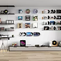 Modern Living Room Wall Decor With Vinyl Records Photos Shelves And Record Player
