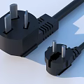Household Supplies Black Power Cable with Two Small and Large Plugs on Light Background
