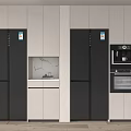 Modern Kitchen Featuring Black And Beige Cabinets Double Door Refrigerators Built In Coffee Maker Oven