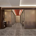 Private Room Interior Design With Transparent Partitions Dining Table Chairs Marble Floor And Pendant Lights
