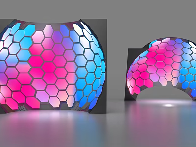 Modern Curved TV With Hexagonal Pattern And Gradient Pink Blue Purple Colors 3d model