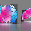 Modern Curved TV With Hexagonal Pattern And Gradient Pink Blue Purple Colors 3d model