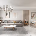 Modern Living And Dining Room Interior With Sofa Coffee Table TV Unit And Chandeliers