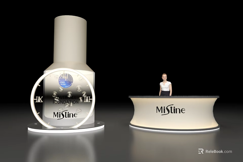 Mistine Exhibition Booth With Product Display And Staff At Counter 3d model 
