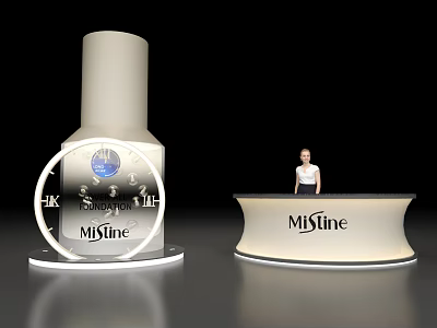 Mistine Exhibition Booth With Product Display And Staff At Counter 3d model