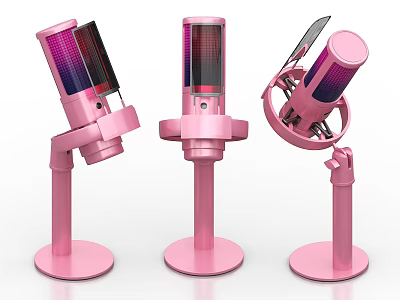 Pink Entertainment Microphones With Modern Design In Three Different Angles 3d model