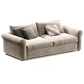 Modern Neutral Two Seater Sofa With Striped Textured Pillows And Fabric Samples 3d model