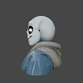 Cartoon Skeleton Character In Blue Hoodie With White Body Black Large Eyes And Smiling Expression 3d model