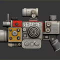 Mechanical Computer Peripheral With Shuriken Label Red Yellow Silver Lens Knobs And Pipes