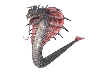 Serpentine Fantasy Game Movie Character With Red Frills Spiked Head Black Scales And Sharp Fangs 3d model