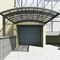 Curved Glass Canopy For Building Entrance With Roller Door And Steps