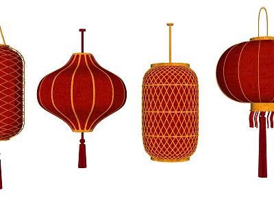 Traditional Chinese Red Chandeliers With Woven Patterns And Hanging Tassels 3d model
